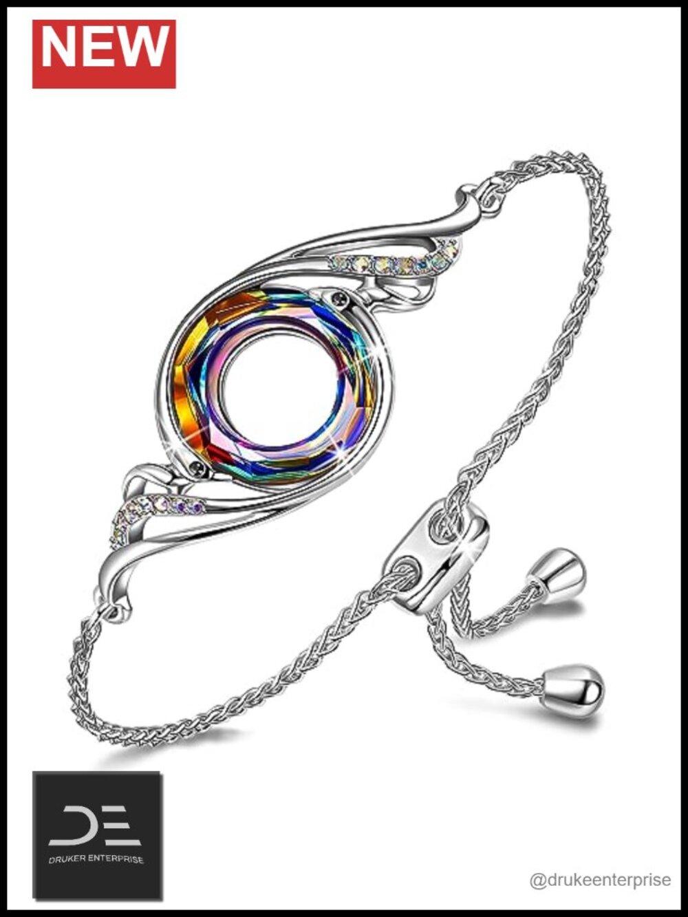 Kate Lynn Phoenix Bracelet Sterling Silver Adjustable Slider Crystal Bangle